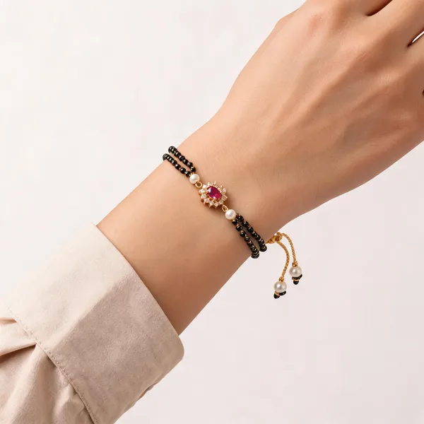 Black_Pink_Alloy_Beaded_Bracelet_For_Women