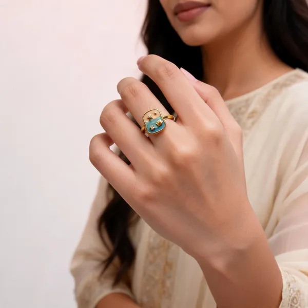 Gold_Blue_Alloy_Enamel_Statement_Ring_For_Women