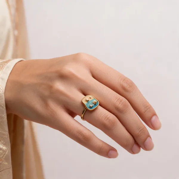 Gold_Blue_Alloy_Enamel_Statement_Ring_For_Women