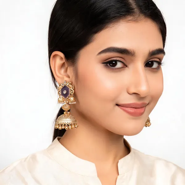 Gold_Purple_Alloy_Peacock_Jhumka_Earrings_For_Women