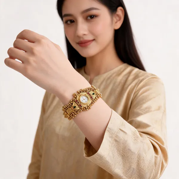 Gold_Alloy_Traditional_Stone_Accent_Bracelet_Watch_For_Women
