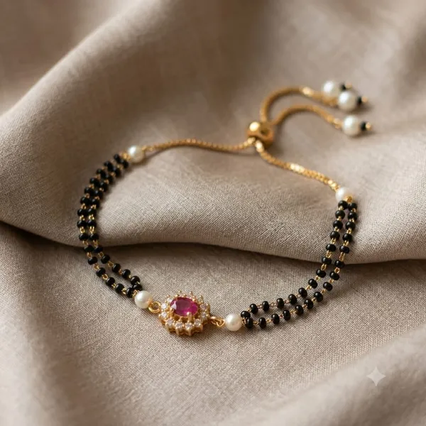 Black_Beaded_Pink_Stone_Bracelet_For_Women