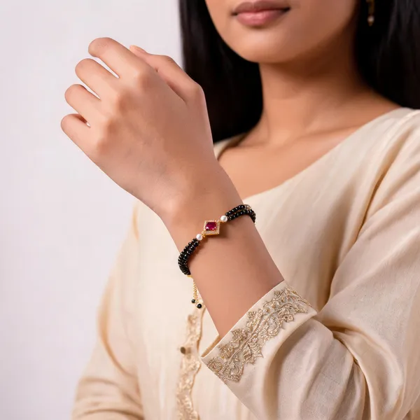 Black_Gold_Alloy_Layered_Beaded_Bracelet_For_Women