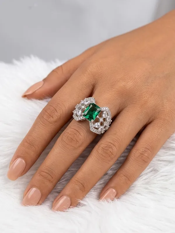 Silver_Tone_Green_Stone_Bow_Design_Ring