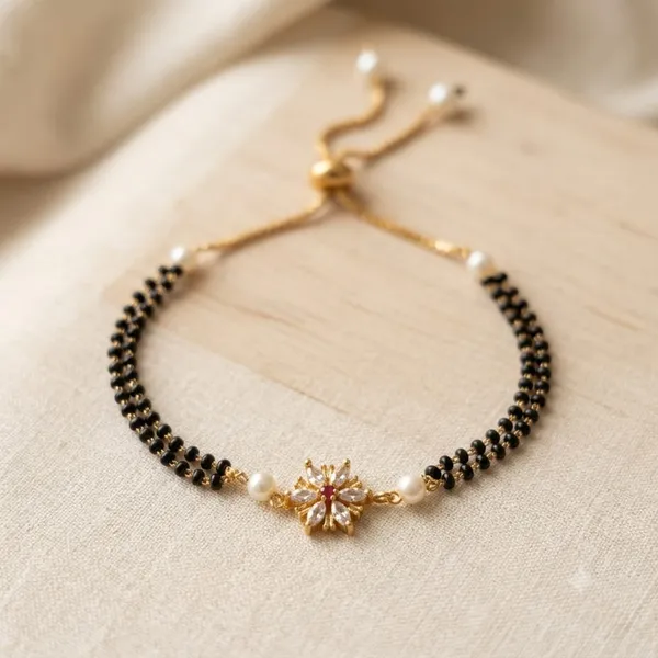 Gold-Tone_Black_Beaded_Adjustable_Bracelet_for_Women