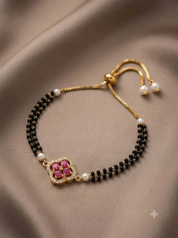 Black_Beaded_Gold_Tone_Adjustable_Bracelet_for_Women