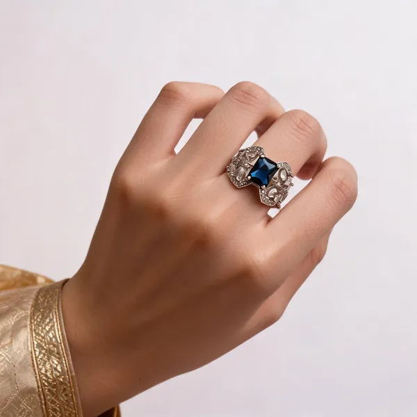 Blue_And_Silver_Alloy_Rectangular_Stone_Statement_Ring_For_Women