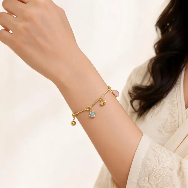 Gold_Alloy_Blue_Pink_Charm_Bracelet_For_Women