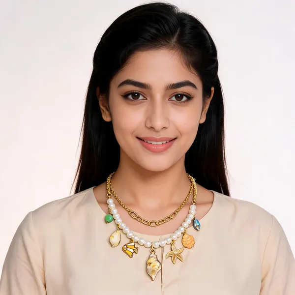 Gold_Pearl_Alloy_Layered_Charm_Necklace_For_Women