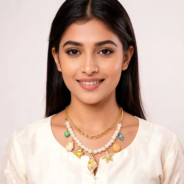 Gold_Pearl_Alloy_Layered_Charm_Necklace_For_Women