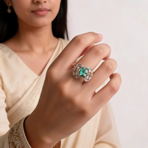 Silver_Tone_Green_Crystal_Ring_For_Women