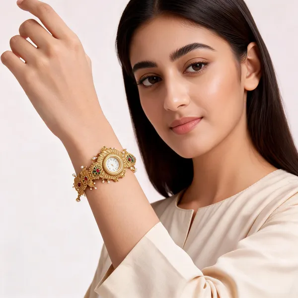 Gold_Alloy_Floral_Stone_Pearl_Embellished_Bracelet_Watch_For_Women