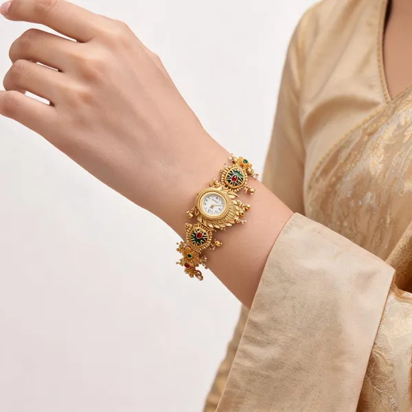 Gold_Alloy_Floral_Stone_Pearl_Embellished_Bracelet_Watch_For_Women