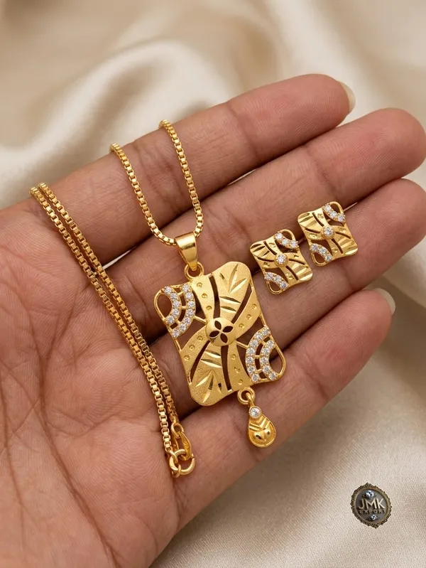 Gold_Tone_Pendant_Necklace_And_Earrings_Set_For_Women