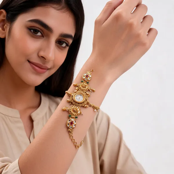 Gold_Alloy_Ornate_Linked_Bracelet_Watch_For_Women