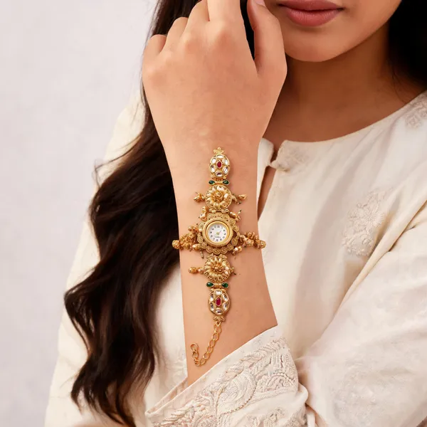 Gold_Alloy_Ornate_Linked_Bracelet_Watch_For_Women