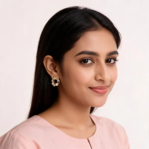 Gold_Pearl_Alloy_Floral_Leaf_Stud_Earrings_For_Women