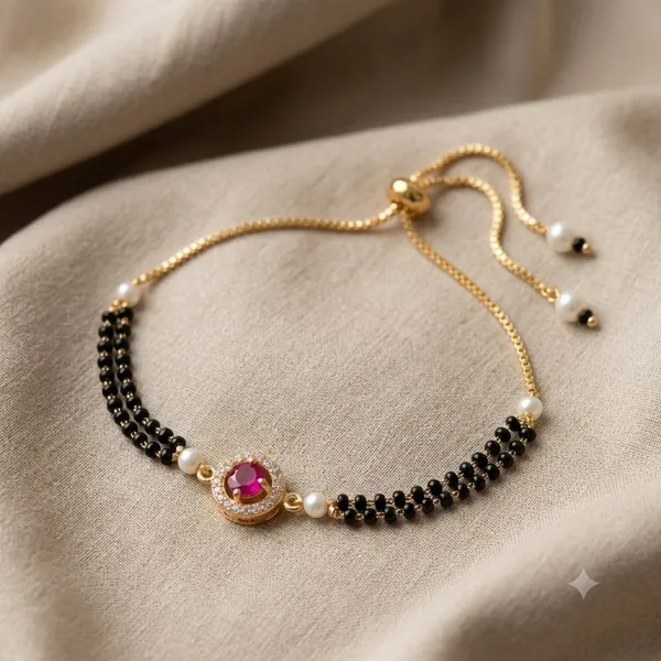 Gold_Tone_Black_Beaded_Bracelet_for_Women
