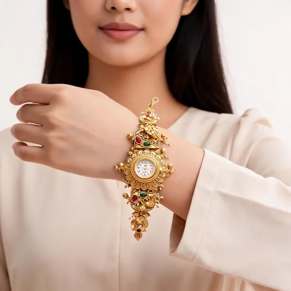 Gold_Alloy_Floral_Stone_Traditional_Analogue_Bracelet_Watch_For_Women