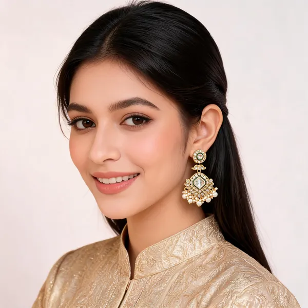 Gold_Pearl_Alloy_Floral_Dangle_Earrings_For_Women