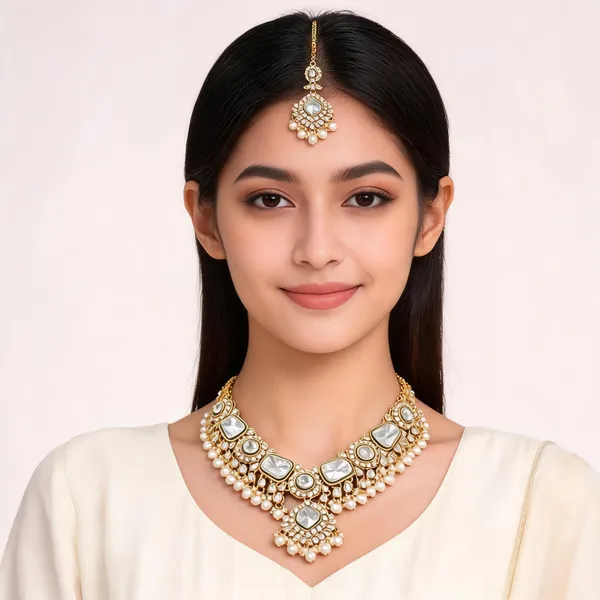Gold_Alloy_Floral_Stone_Necklace_Set_With_Maang_Tikka_For_Women