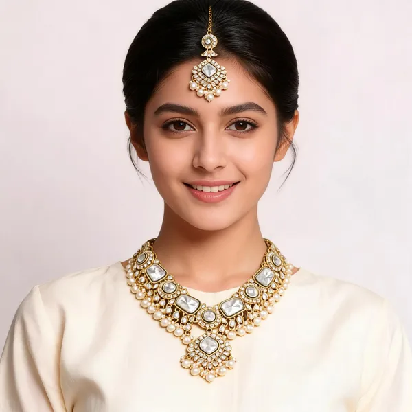 Gold_Alloy_Floral_Stone_Necklace_Set_With_Maang_Tikka_For_Women