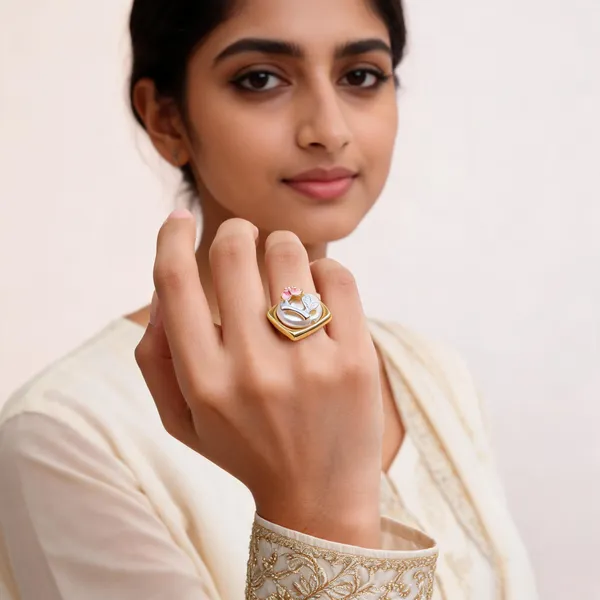Gold_Alloy_Floral_Pearl_Square_Setting_Ring_For_Women
