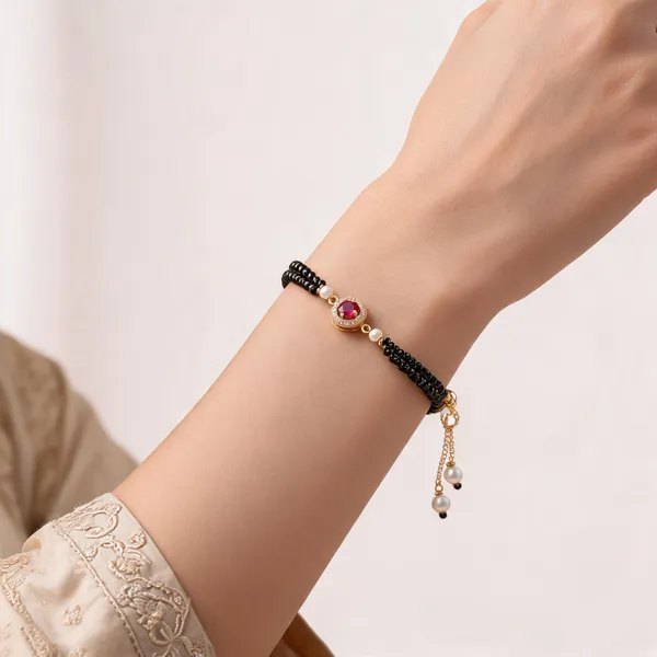 Black_Gold_Alloy_Beaded_Bracelet_For_Women