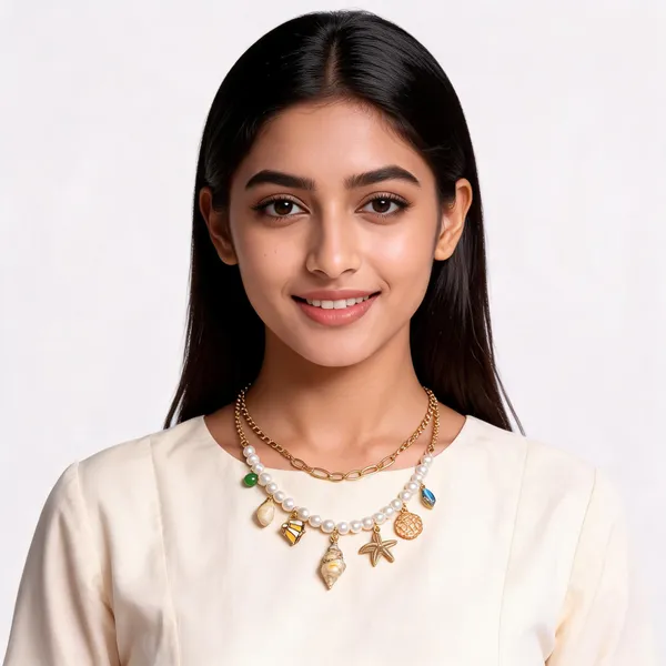 Gold_And_Pearl_Alloy_Layered_Charm_Necklace_For_Women