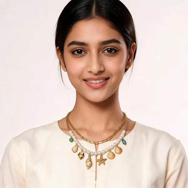 Gold_And_Pearl_Alloy_Layered_Charm_Necklace_For_Women