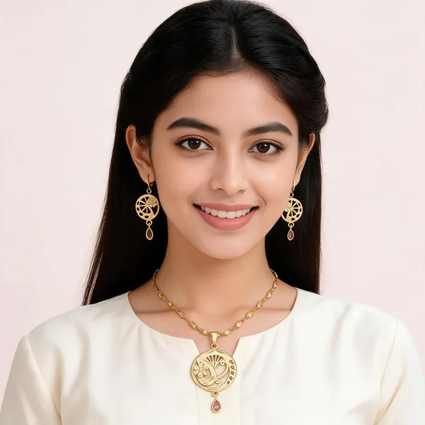 Gold_Alloy_Peacock_Pendant_Necklace_Set_For_Women