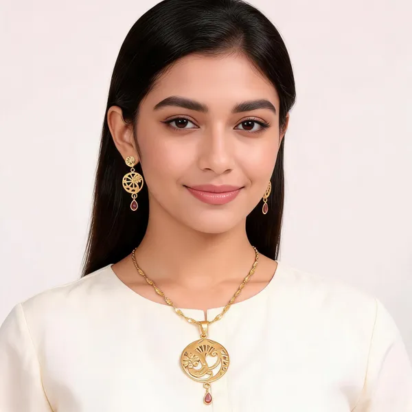 Gold_Alloy_Peacock_Pendant_Necklace_Set_For_Women