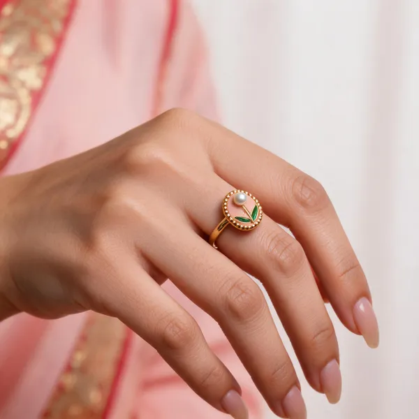 Gold_Tone_Pearl_Leaf_Ring_For_Women