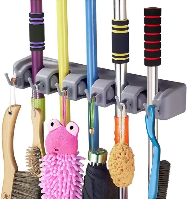 Dargoba_2_Pack_Mounted_Broom_Stick_Mounted_Stand_Storage_Broomstick_Brush_Mount_Organizer_With_Hanger_Hooks_5_Slot_6_Hooks_Grey
