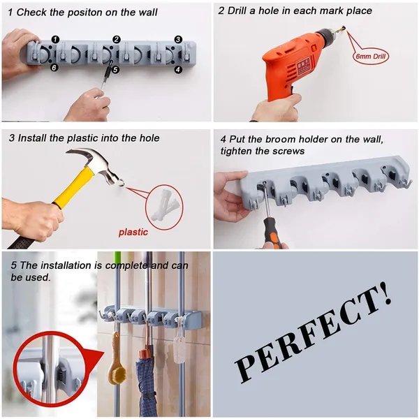 Dargoba_2_Pack_Mounted_Broom_Stick_Mounted_Stand_Storage_Broomstick_Brush_Mount_Organizer_With_Hanger_Hooks_5_Slot_6_Hooks_Grey