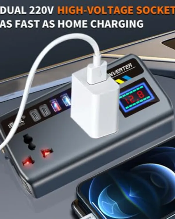 200w_Car_Power_Inverter_Laptop_Charger_With_4_Usb_2_C_Type_1_27wpd_Smart_Usb_Ports_2_Ac_Universal_Outlets_And_12v_24v_Dc_To_220v_Ac_With_Qc3_0_4_Usb_Type_A_Qc3_0_2_Type_C