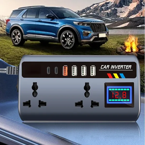 200w_Car_Power_Inverter_Laptop_Charger_With_4_Usb_2_C_Type_1_27wpd_Smart_Usb_Ports_2_Ac_Universal_Outlets_And_12v_24v_Dc_To_220v_Ac_With_Qc3_0_4_Usb_Type_A_Qc3_0_2_Type_C