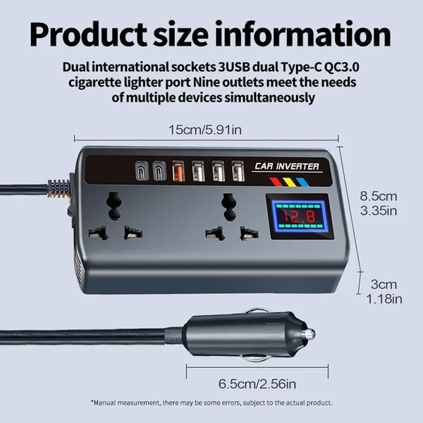200w_Car_Power_Inverter_Laptop_Charger_With_4_Usb_2_C_Type_1_27wpd_Smart_Usb_Ports_2_Ac_Universal_Outlets_And_12v_24v_Dc_To_220v_Ac_With_Qc3_0_4_Usb_Type_A_Qc3_0_2_Type_C