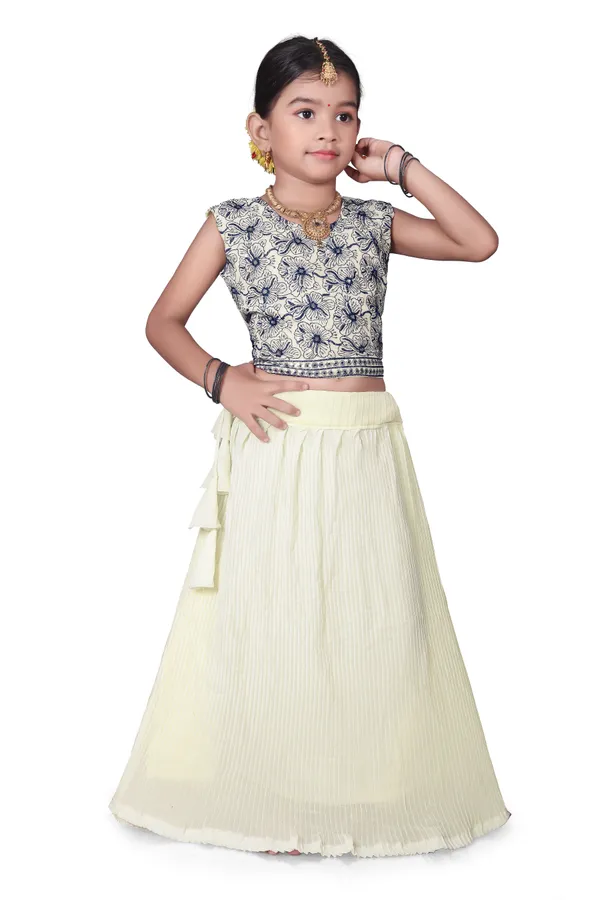 Cream_Georgette_Printed_Sleeveless_Lehenga_Choli_Set_For_Girls