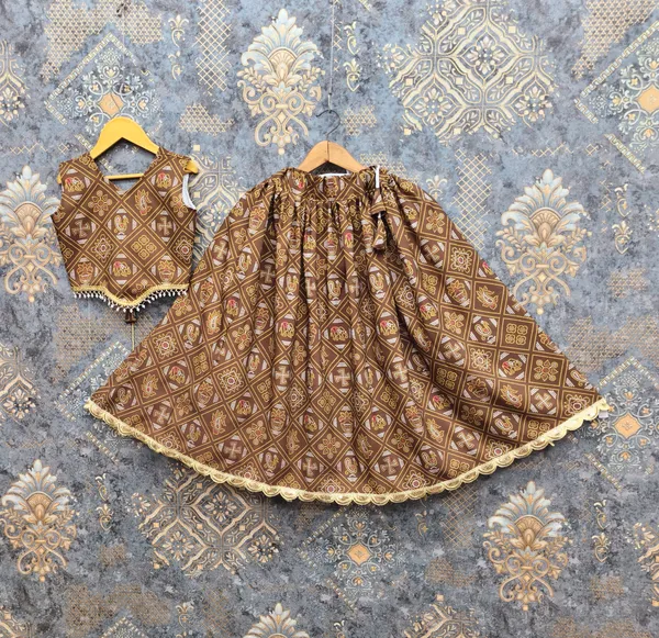 Khaki_Rayon_Flared_Lehenga_Choli_Set_For_Girls