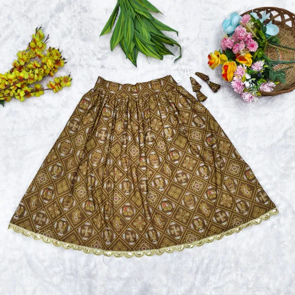 Khaki_Rayon_Flared_Lehenga_Choli_Set_For_Girls