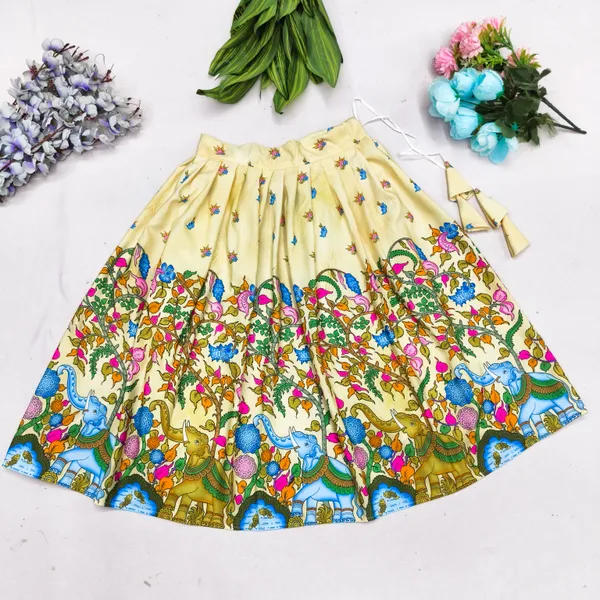 Yellow_Rayon_Floral_Print_Flared_Lehenga_Choli_Set_For_Girls