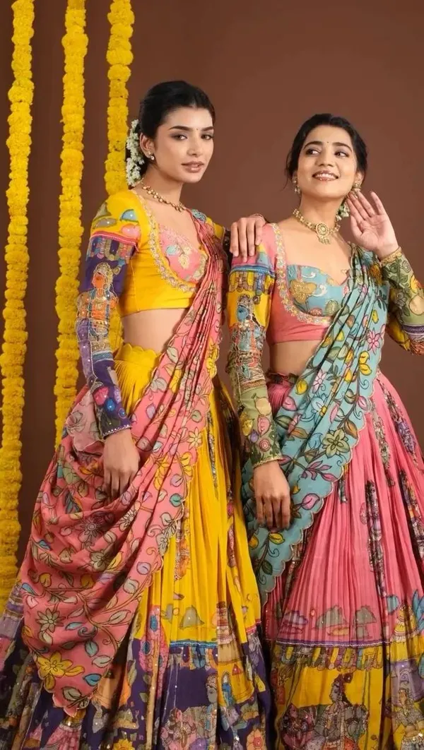 Yellow_Silk_Kalamkari_Printed_Lehenga_Choli_Set_For_Women
