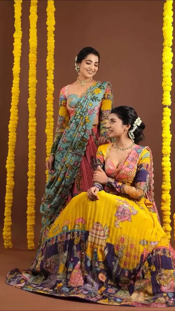Yellow_Silk_Kalamkari_Printed_Lehenga_Choli_Set_For_Women