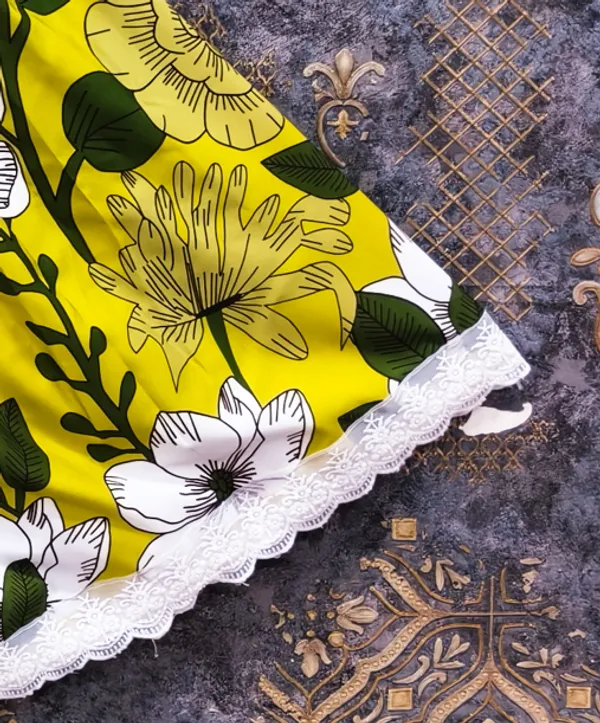 Yellow_Rayon_Floral_Print_Sleeveless_Lehenga_Choli_Set_For_Girls