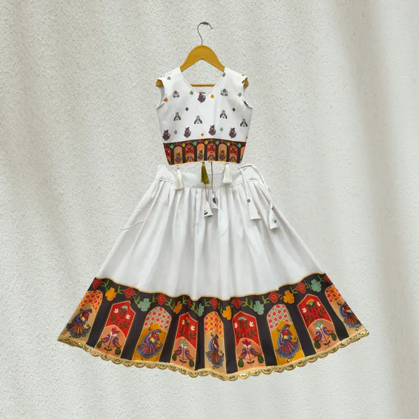 White_Rayon_Printed_Sleeveless_Lehenga_Choli_Set_For_Girls