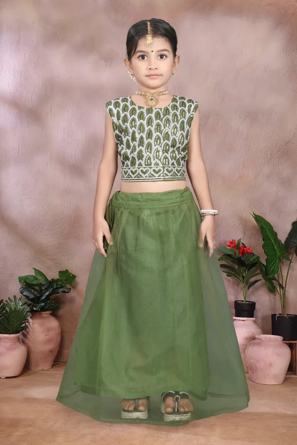 Green_Georgette_Flared_Lehenga_Choli_Set_For_Girls