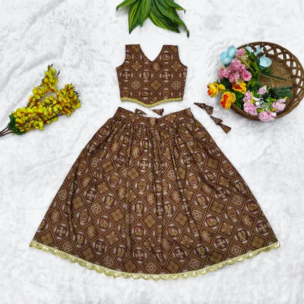 Brown_Rayon_Flared_Lehenga_Choli_Set_For_Girls