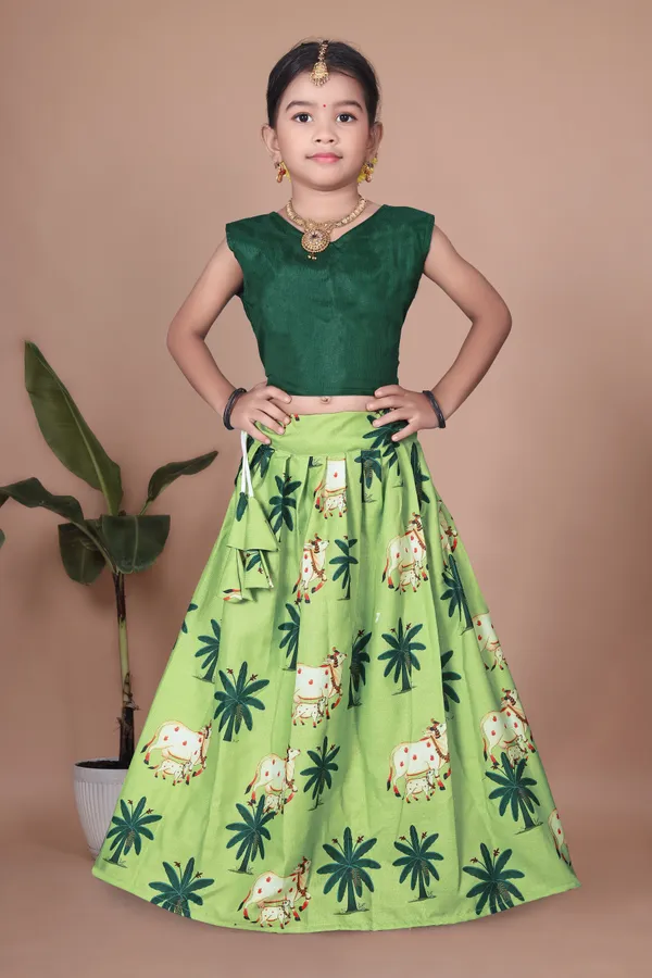 Green_Rayon_Flared_Printed_Lehenga_Choli_Set_For_Girls