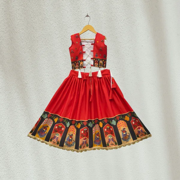 Red_Rayon_Flared_Lehenga_Choli_Set_For_Girls